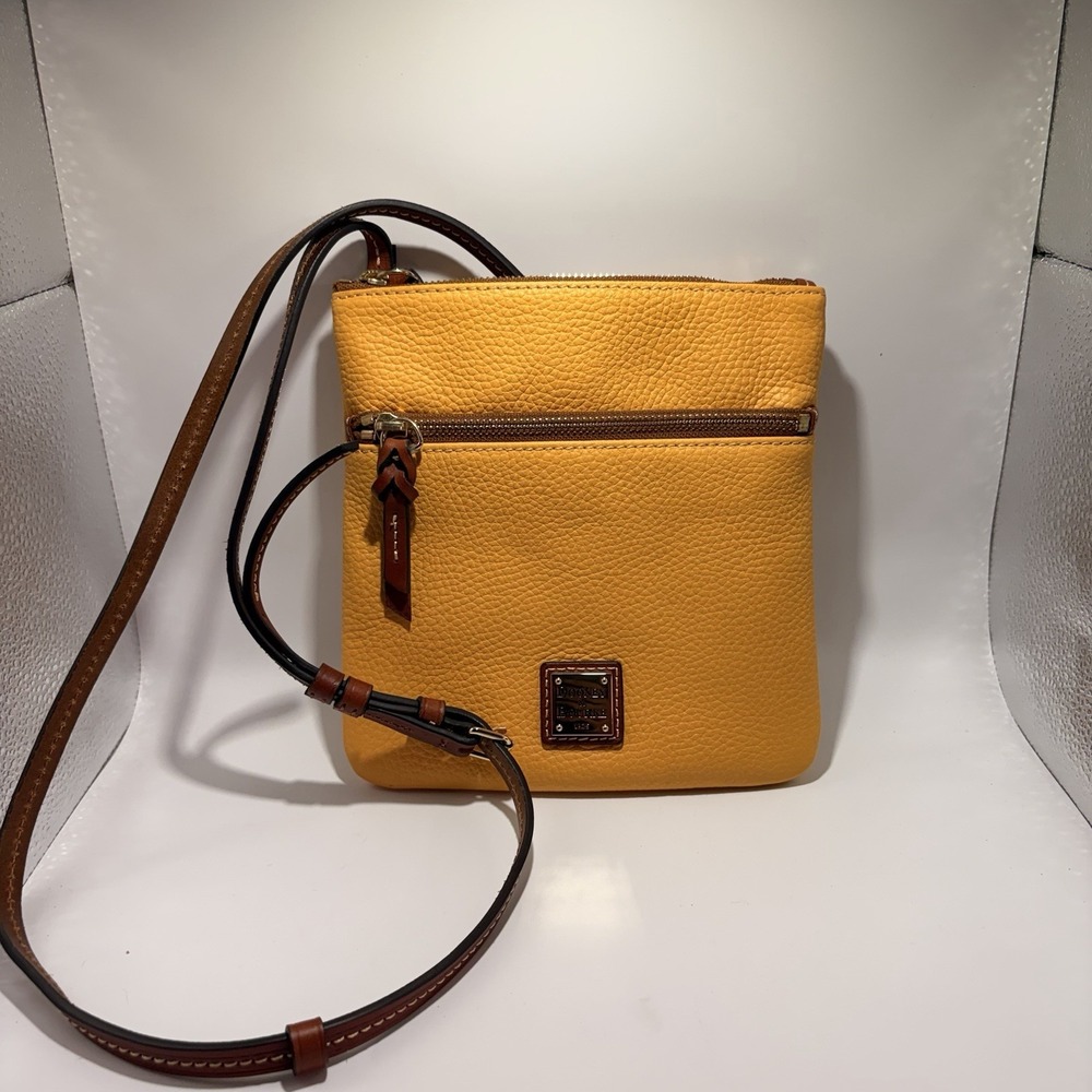 Dooney & Bourke Mustard Yellow Pebble Leather Crossbody Bag Red Lining